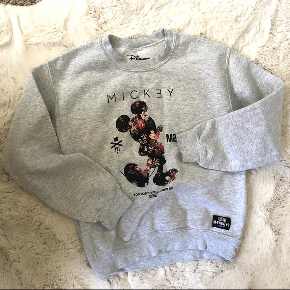 Neff x Disney Floral Mickey OG Crew Neck Grey Sweatshirt - Picture 7 of 7